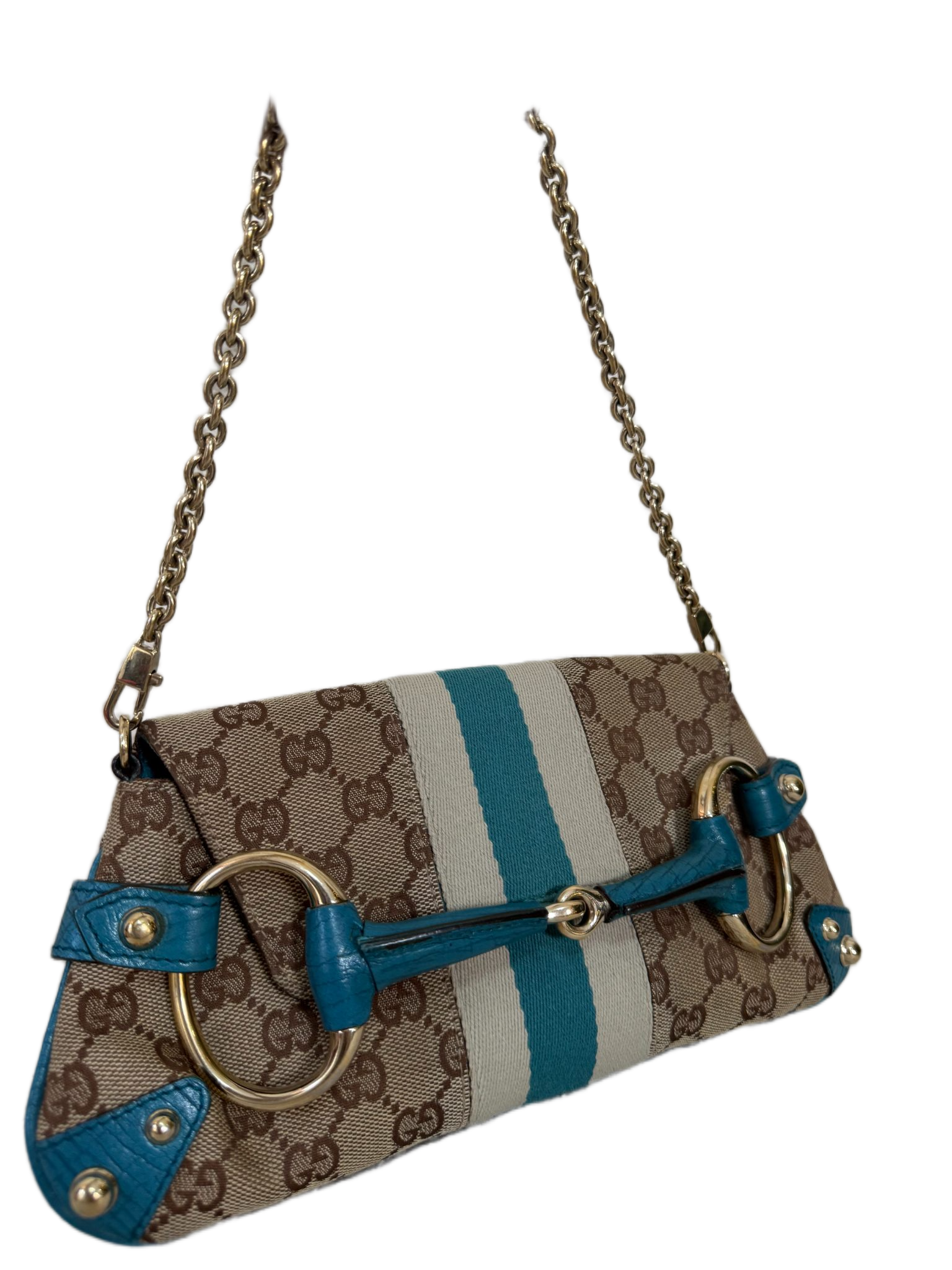 Gucci Horsebit Tom Ford Beige/Blue Canvas/Leather Pochette