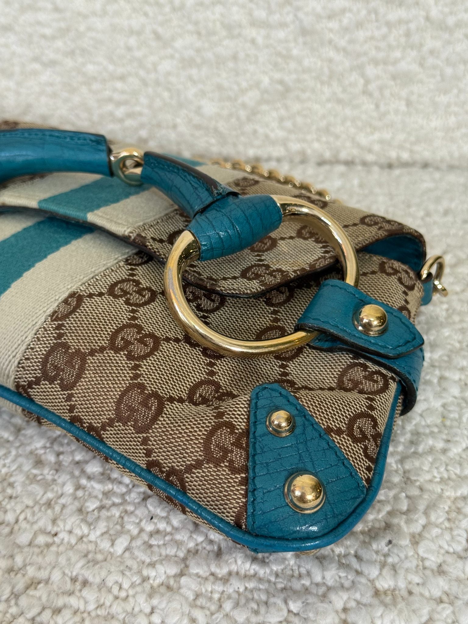 Gucci Horsebit Tom Ford Beige/Blue Canvas/Leather Pochette