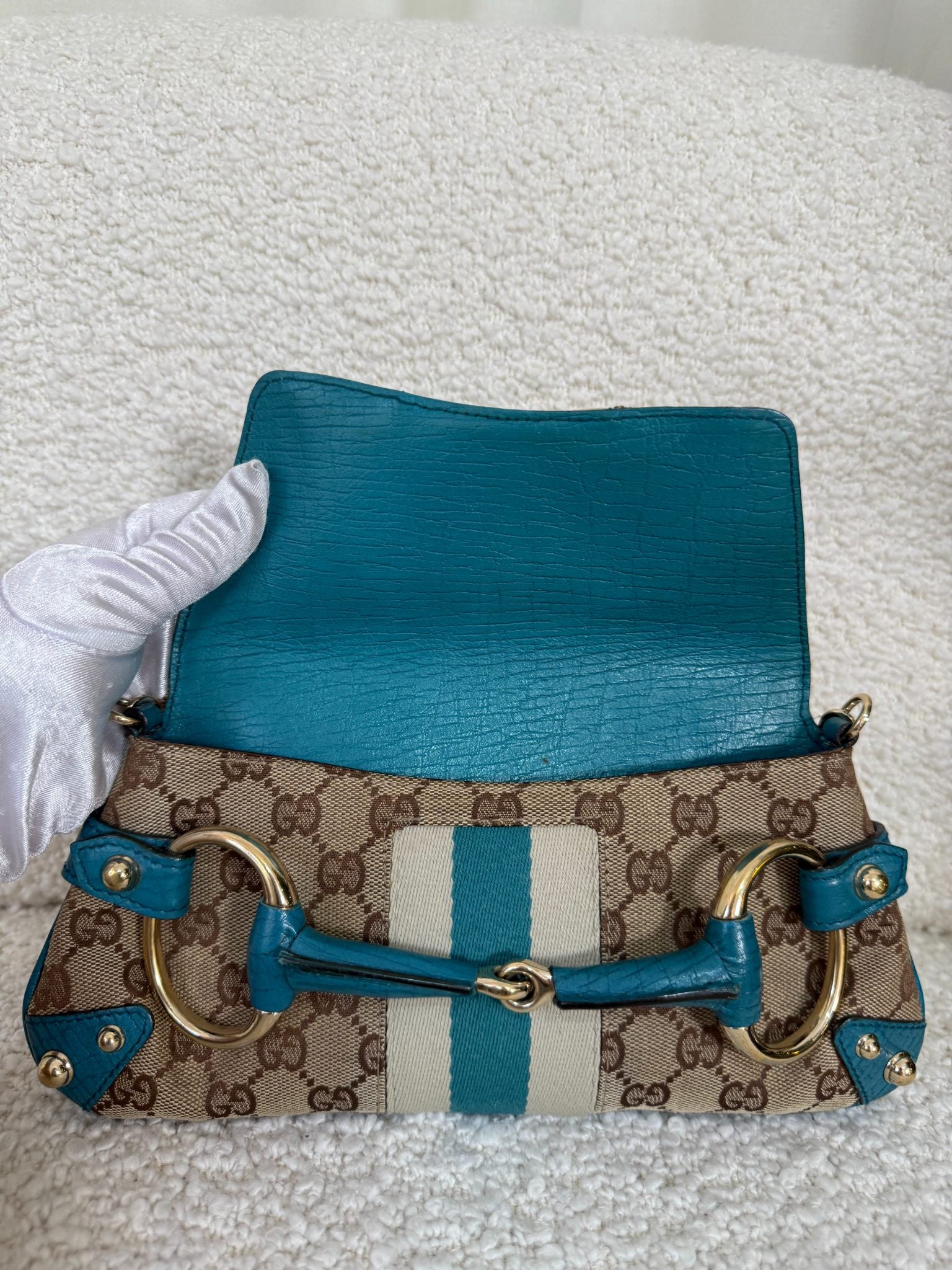 Gucci Horsebit Tom Ford Beige/Blue Canvas/Leather Pochette