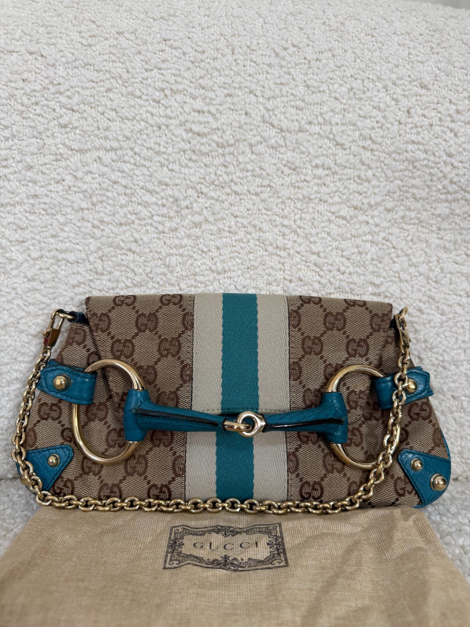 Gucci Horsebit Tom Ford Beige/Blue Canvas/Leather Pochette