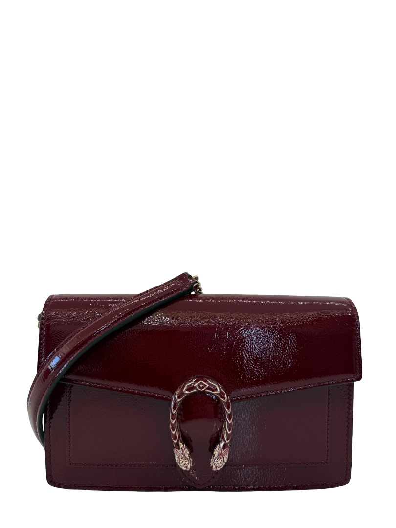 Gucci Dionysus Mini Burgundy Patent Leather Crossbody Bag