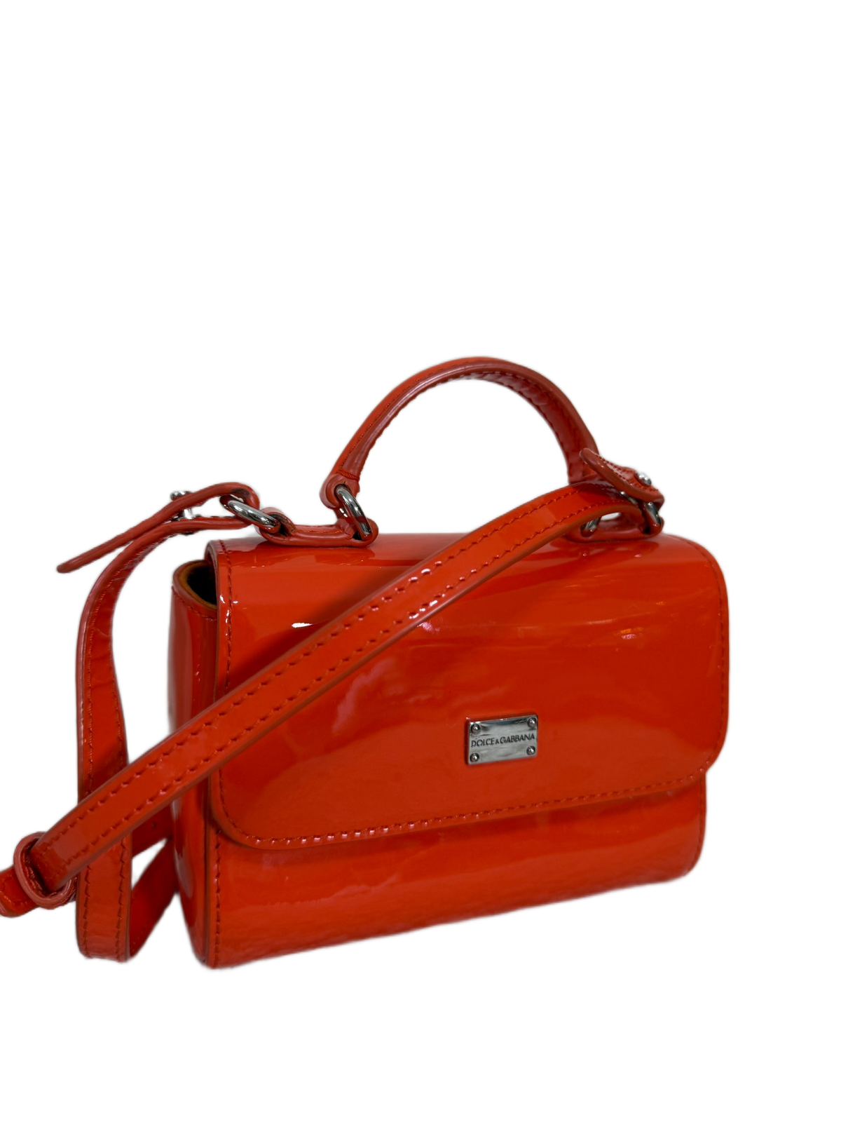 Dolce Gabbana Orange Patent Leather Bambino Miss Sicily Top Handle Bag