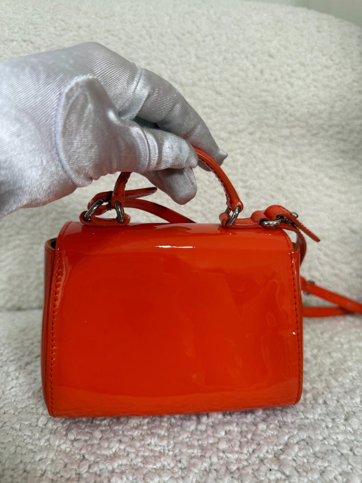 Dolce Gabbana Orange Patent Leather Bambino Miss Sicily Top Handle Bag