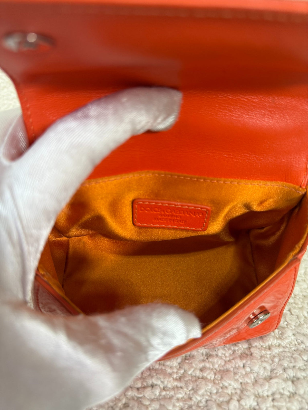 Dolce Gabbana Orange Patent Leather Bambino Miss Sicily Top Handle Bag