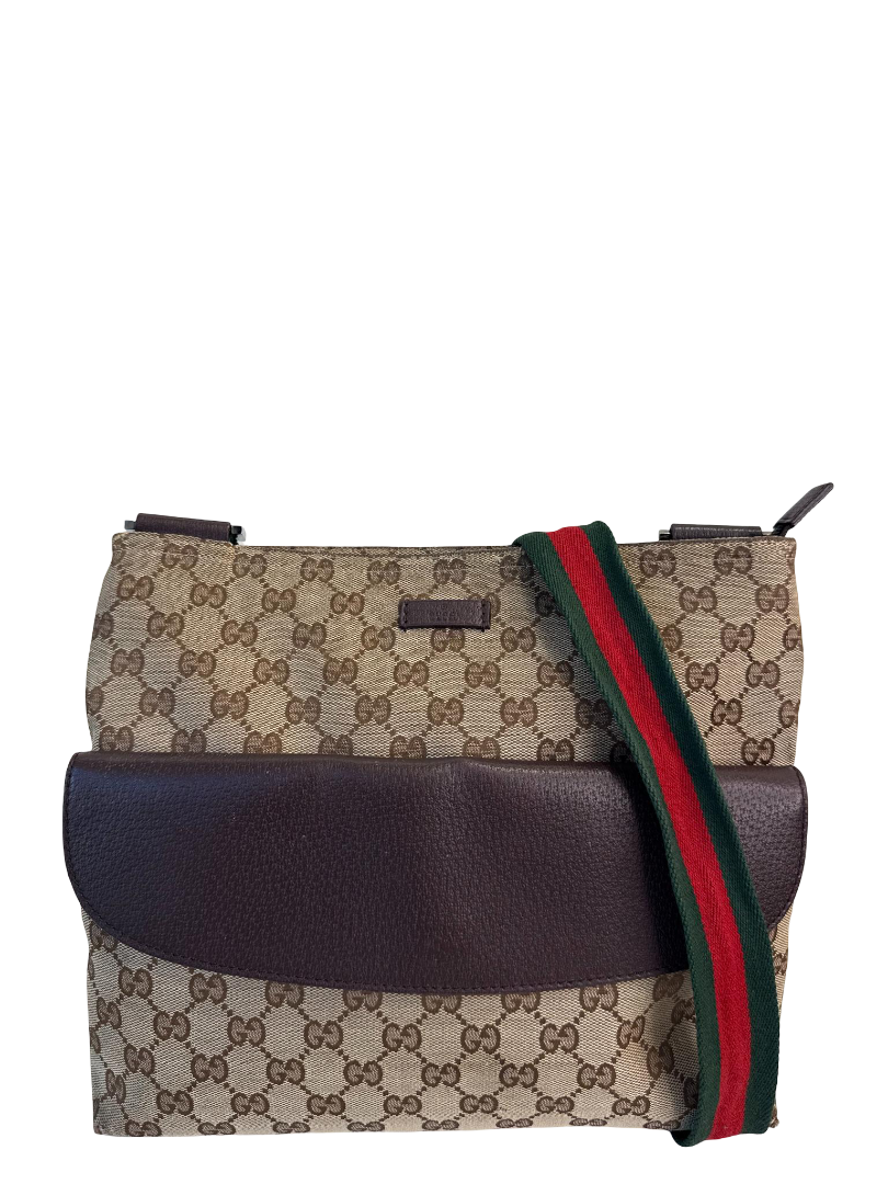 Gucci Beige/Ebony GG Canvas Web Messenger Bag