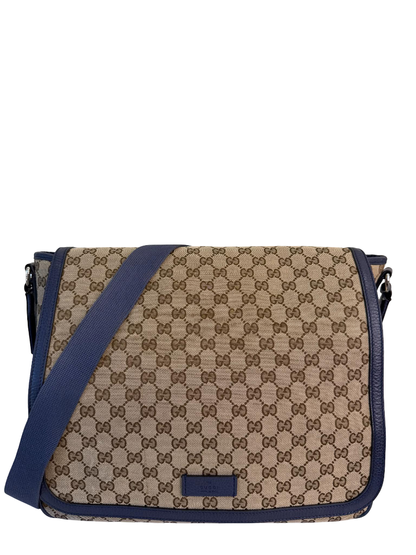 Gucci Beige/Blue GG Canvas and Leather Messenger Diaper Bag