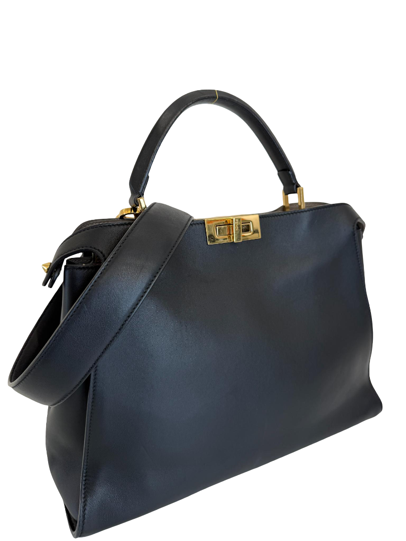 Fendi Peekaboo Large Black Soft Leather Top Handle Bag