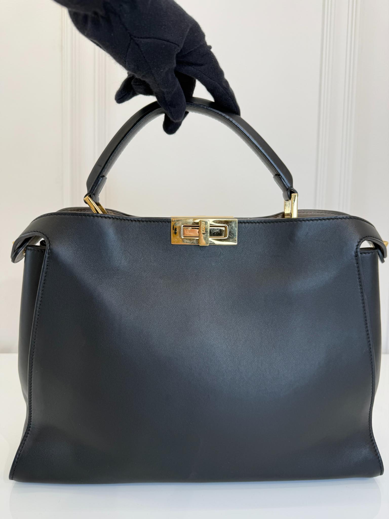 Fendi Peekaboo Large Black Soft Leather Top Handle Bag