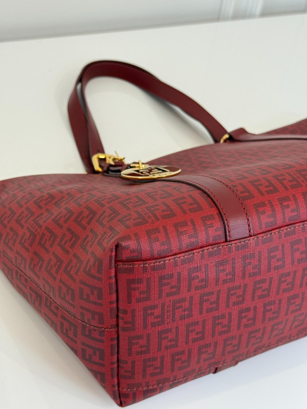 Fendi Red Zucchino Canvas Superstar Shopper Tote