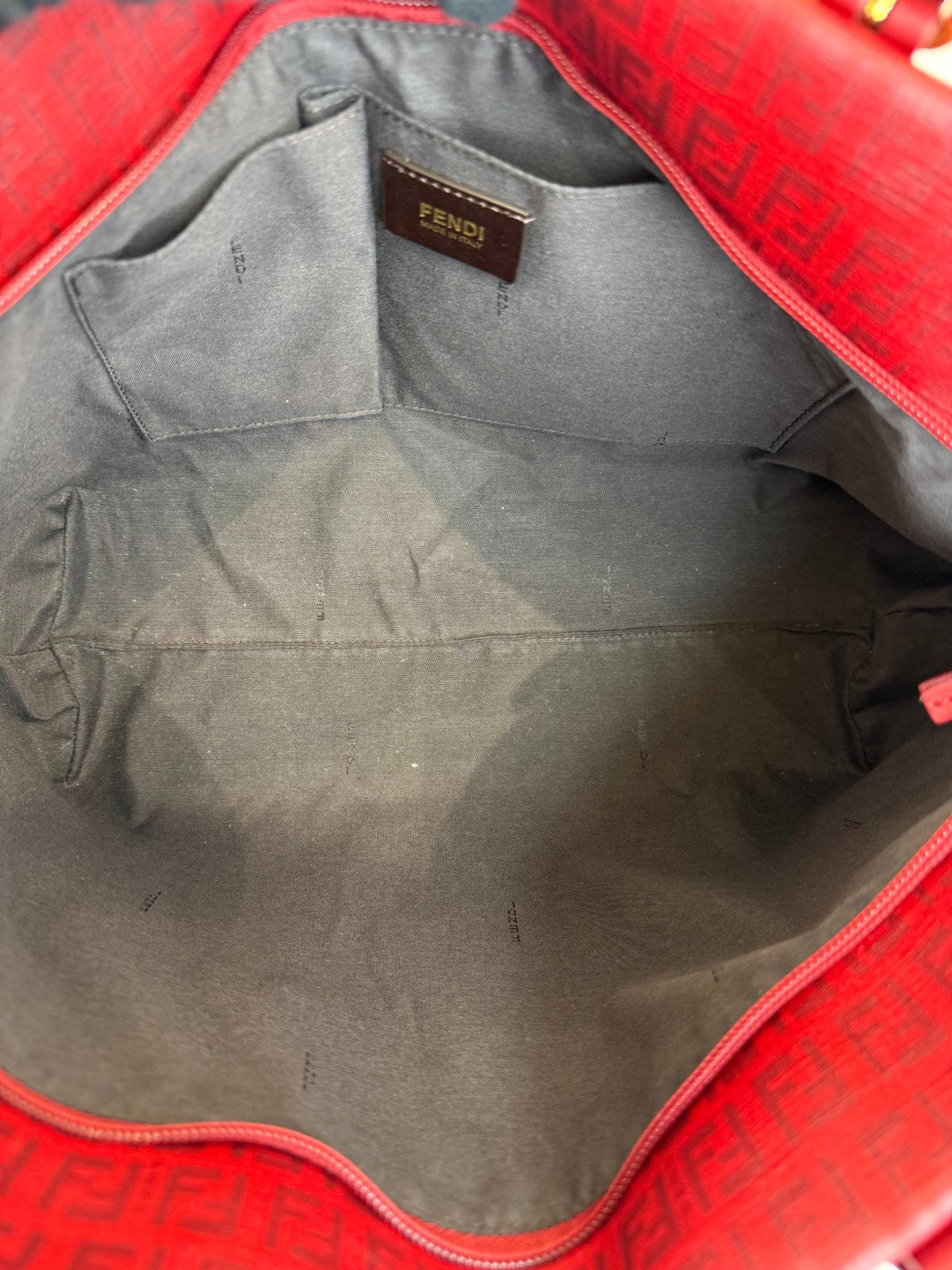Fendi Red Zucchino Canvas Superstar Shopper Tote