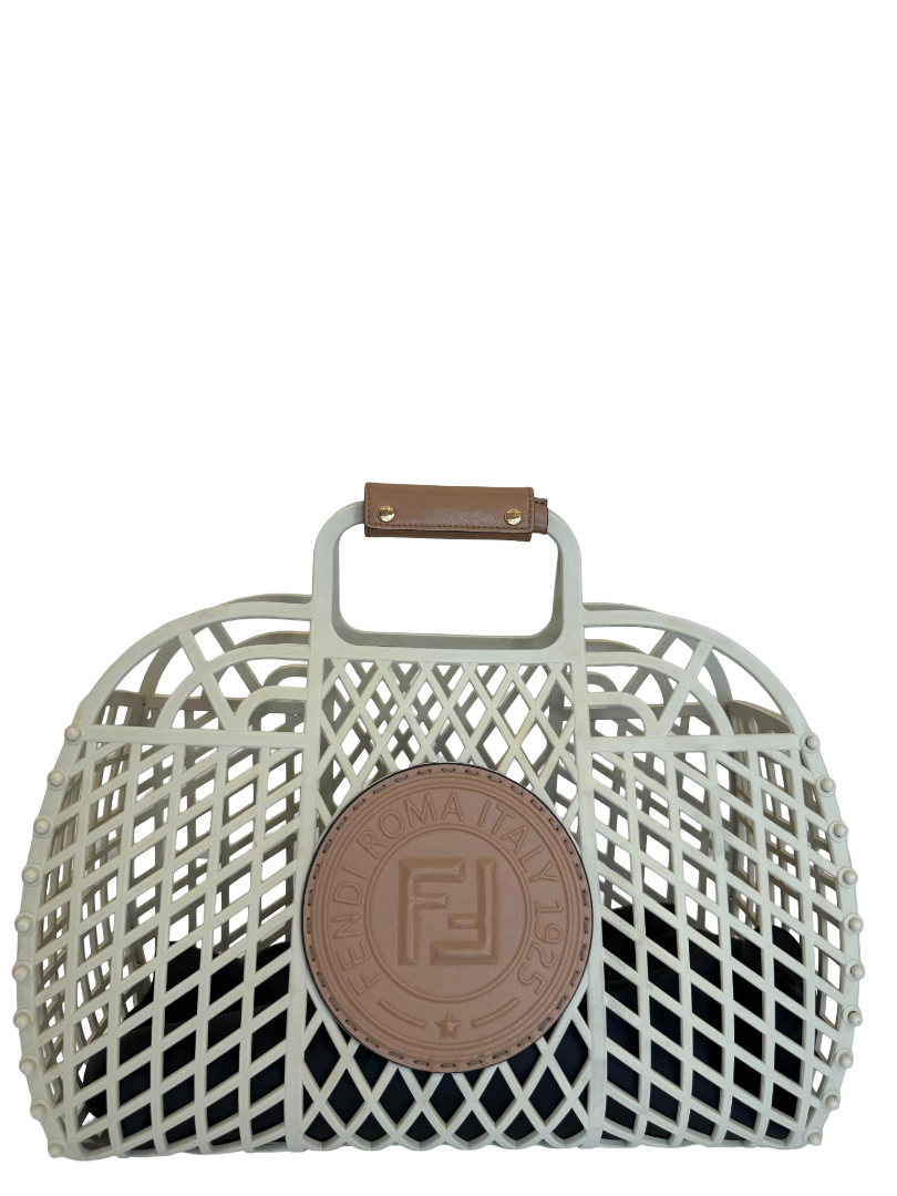 Fendi FF Logo Stamp Off White/Brown PVC Basket Bag