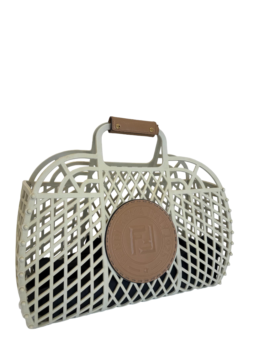 Fendi FF Logo Stamp Off White/Brown PVC Basket Bag
