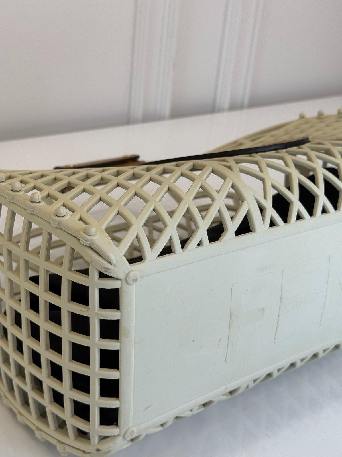Fendi FF Logo Stamp Off White/Brown PVC Basket Bag