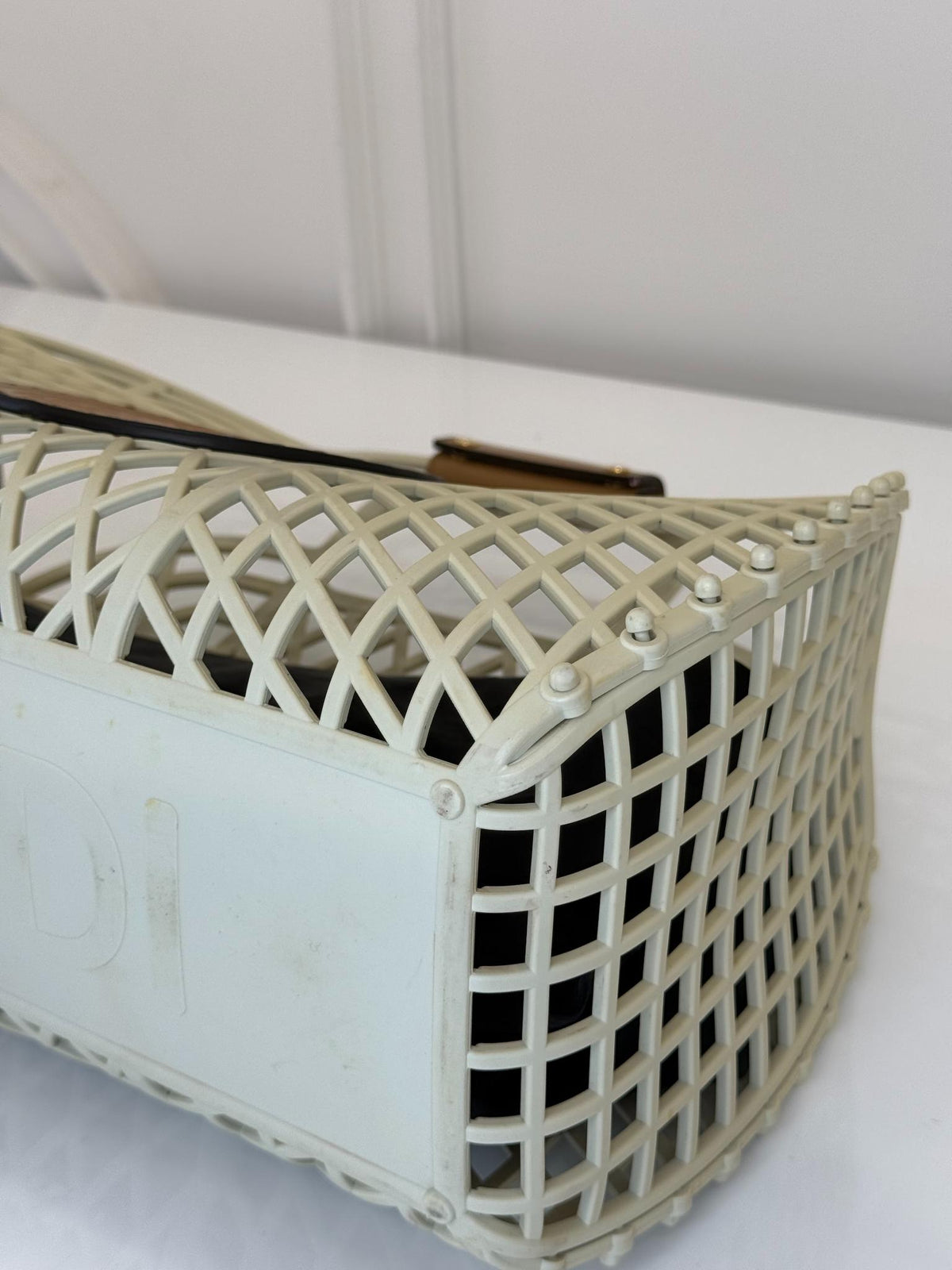 Fendi FF Logo Stamp Off White/Brown PVC Basket Bag
