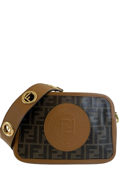 Fendi Small FF Logo Stamp Camera Bag Brown Zucca Coated Canvas