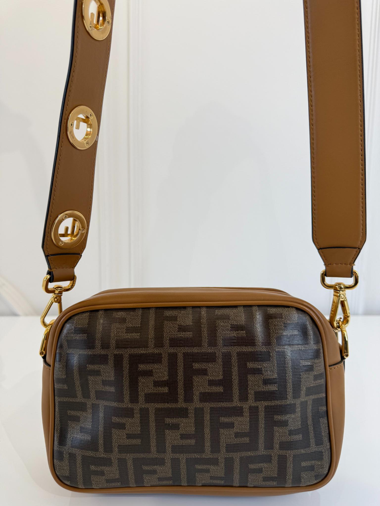 Fendi Small FF Logo Stamp Camera Bag Brown Zucca Coated Canvas