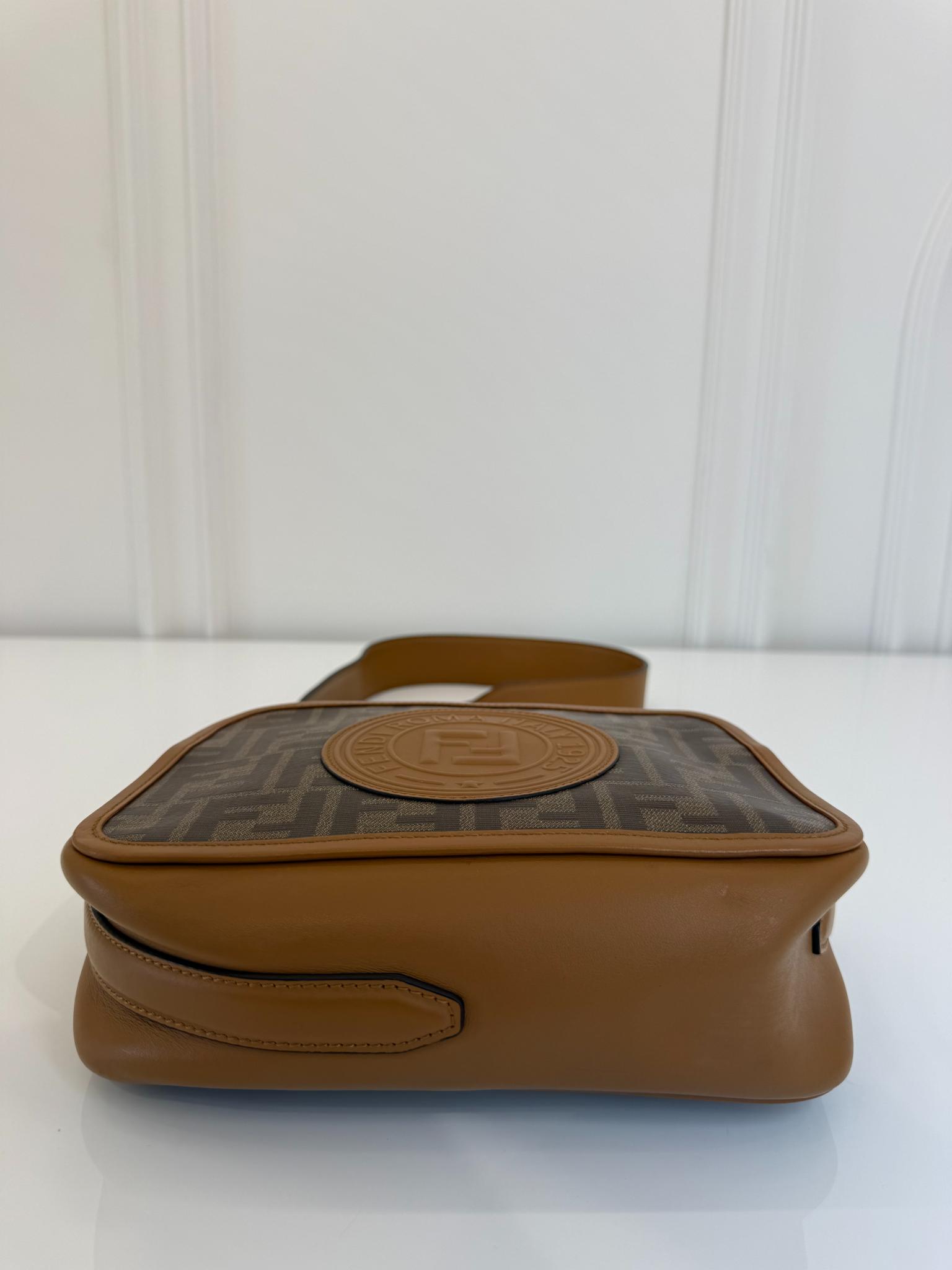 Fendi Small FF Logo Stamp Camera Bag Brown Zucca Coated Canvas