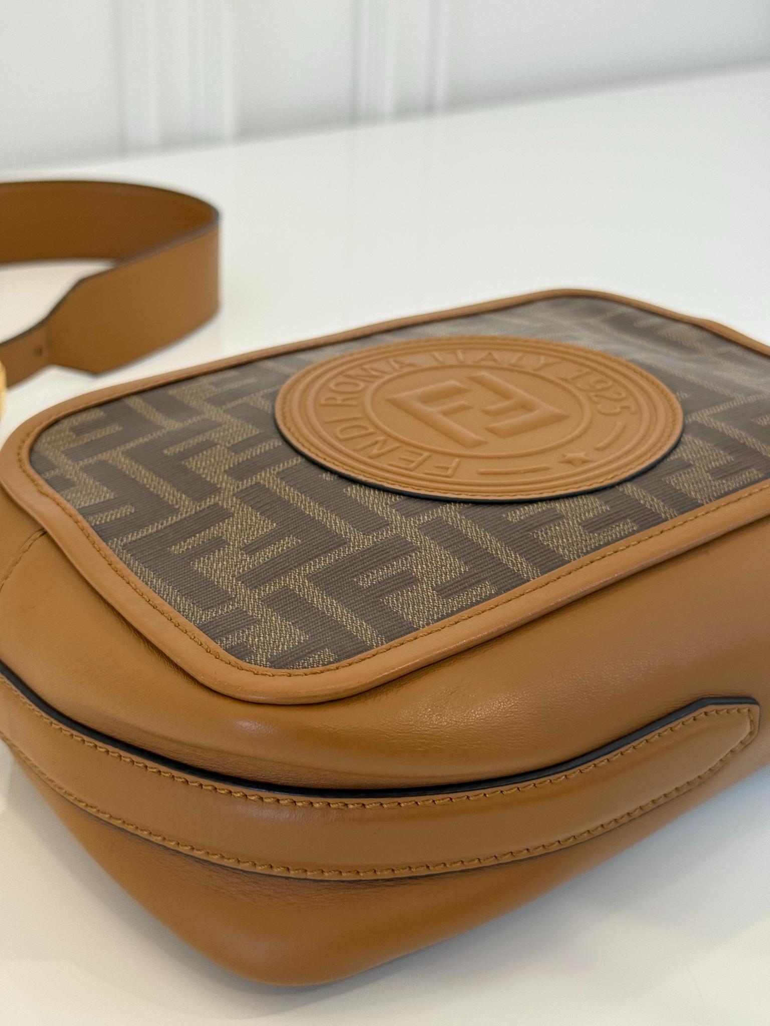 Fendi Small FF Logo Stamp Camera Bag Brown Zucca Coated Canvas