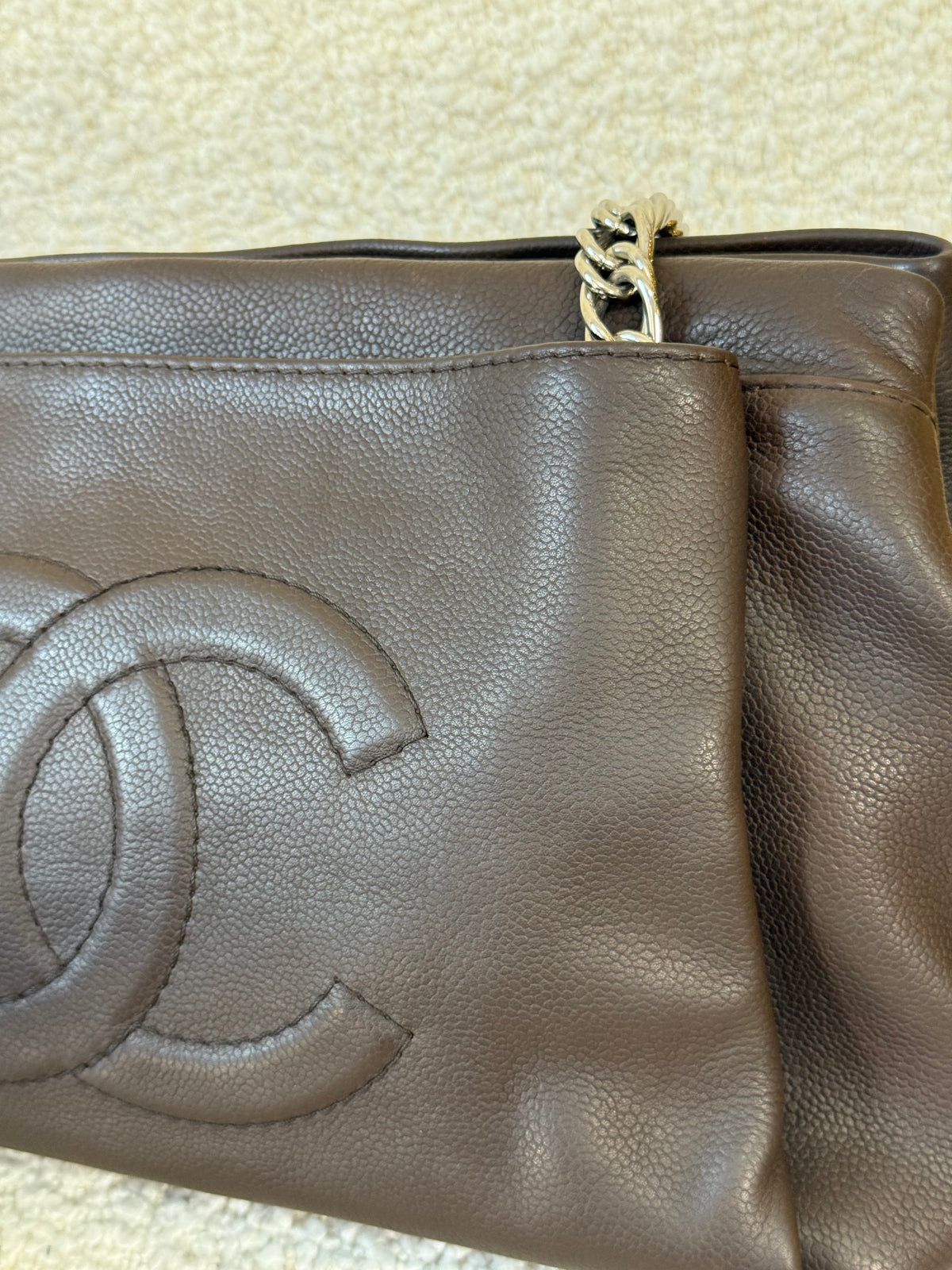 Chanel CC Brown Caviar Leather Tote Bag