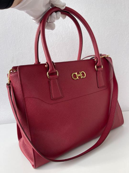 Salvatore Ferragamo Batik Medium Red Saffiano Leather Satchel