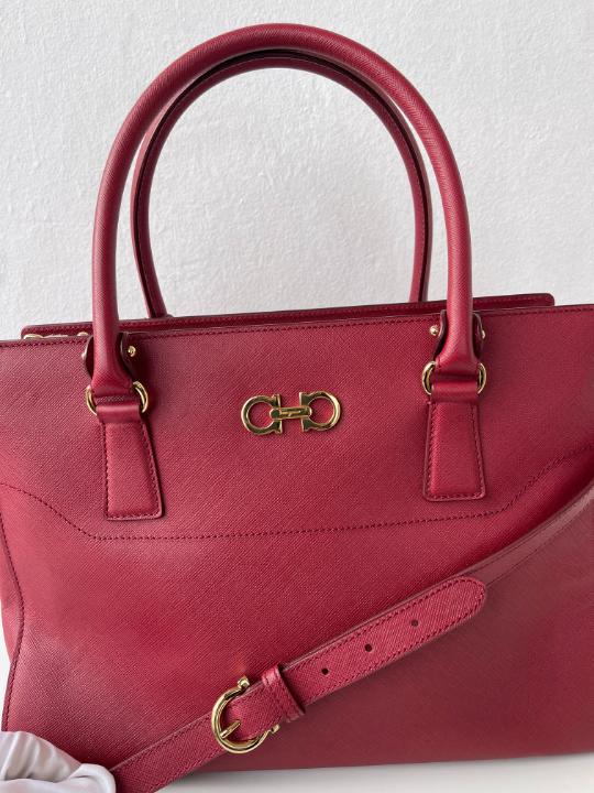 Salvatore Ferragamo Batik Medium Red Saffiano Leather Satchel