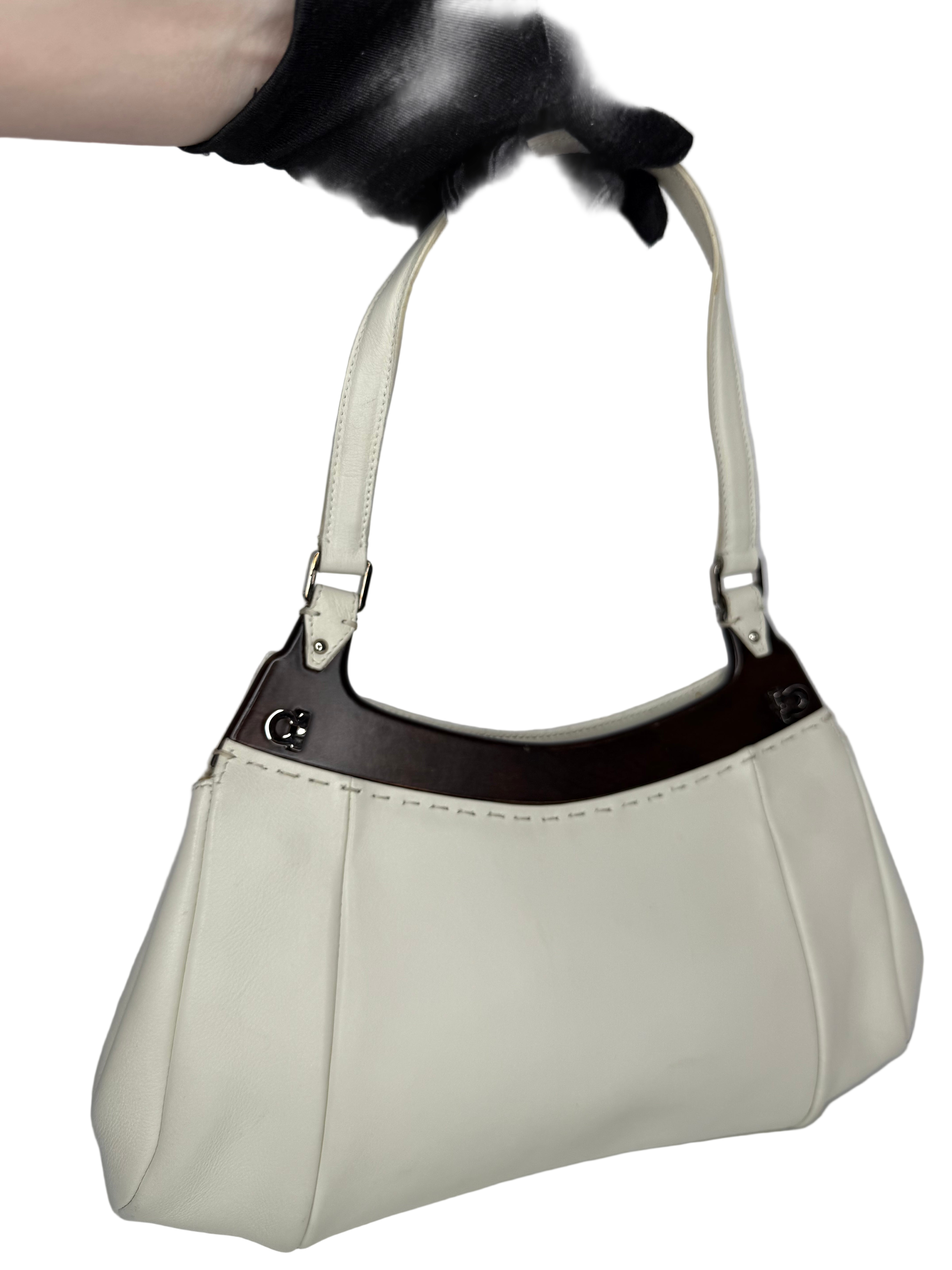 Salvatore Ferragamo Gancini White Leather Shoulder Bag