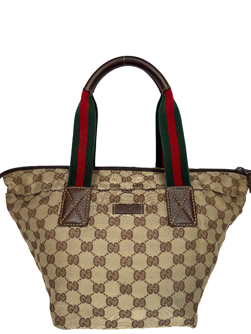 Gucci Beige/Brown GG Canvas and Leather Web Handle Tote