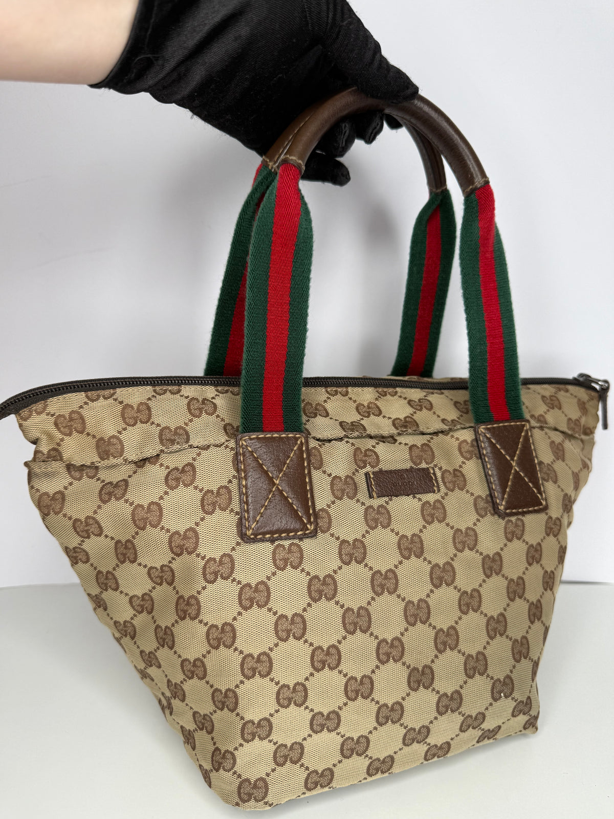 Gucci Beige/Brown GG Canvas and Leather Web Handle Tote