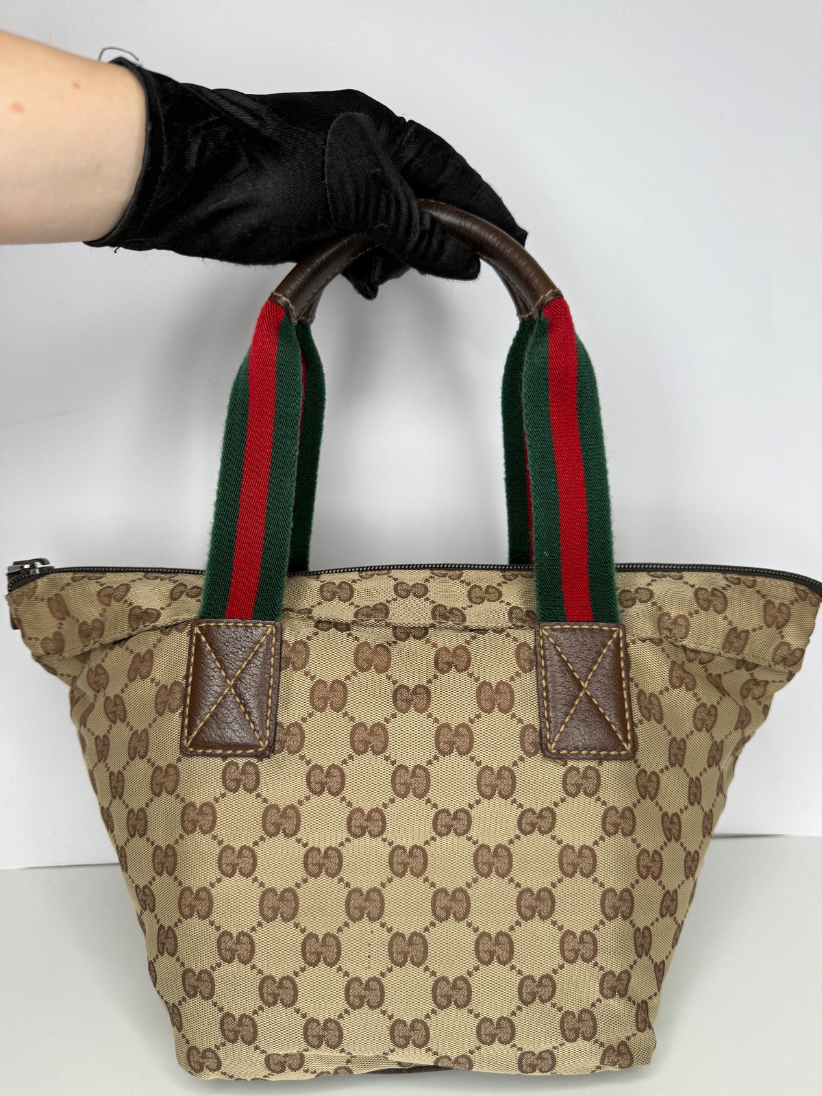 Gucci Beige/Brown GG Canvas and Leather Web Handle Tote