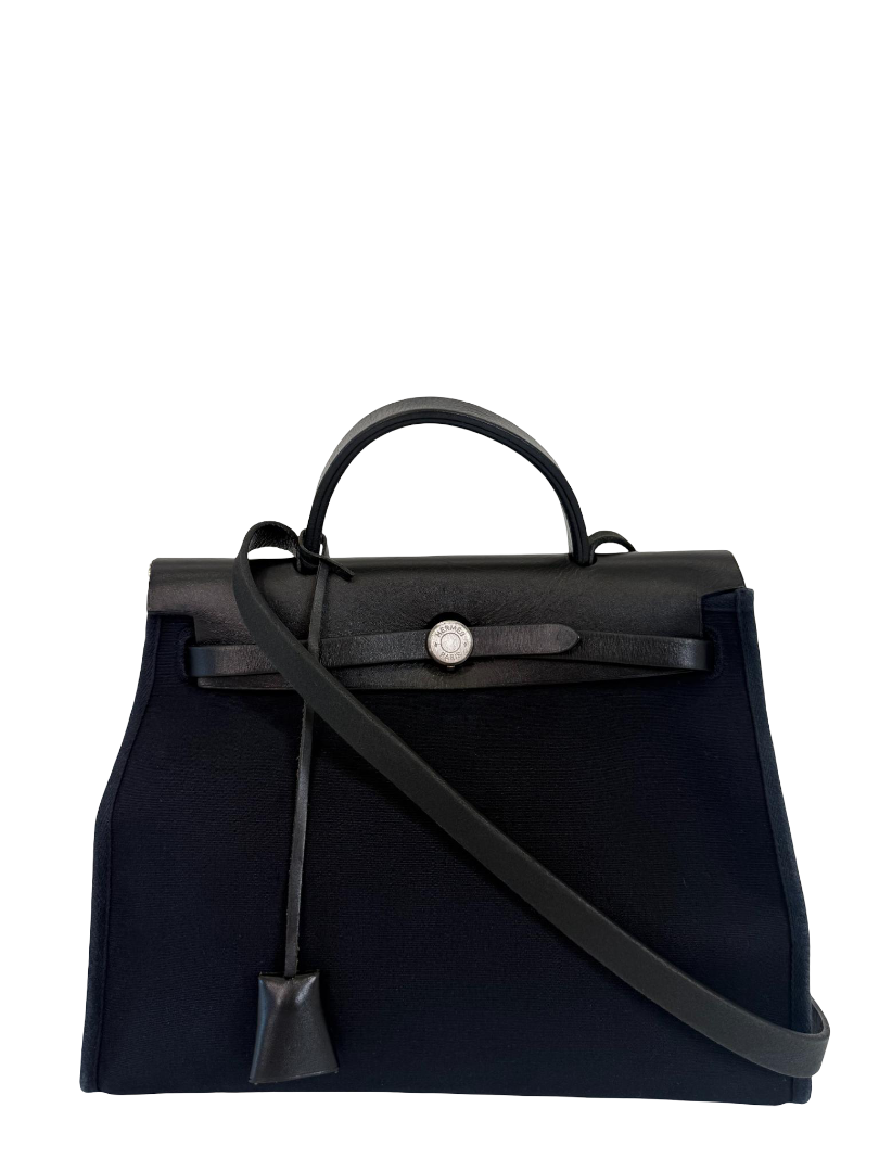 Hermès Herbag Zip 31 PM Black Canvas and Leather Shoulder Bag