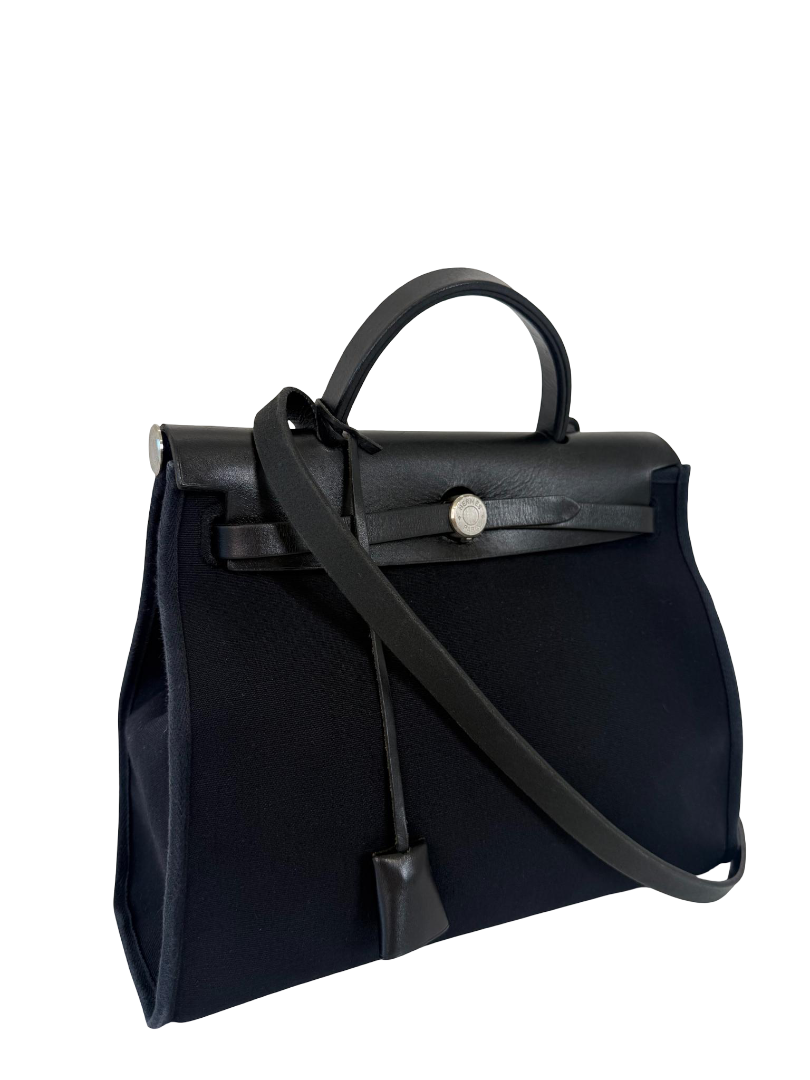 Hermès Herbag Zip 31 PM Black Canvas and Leather Shoulder Bag