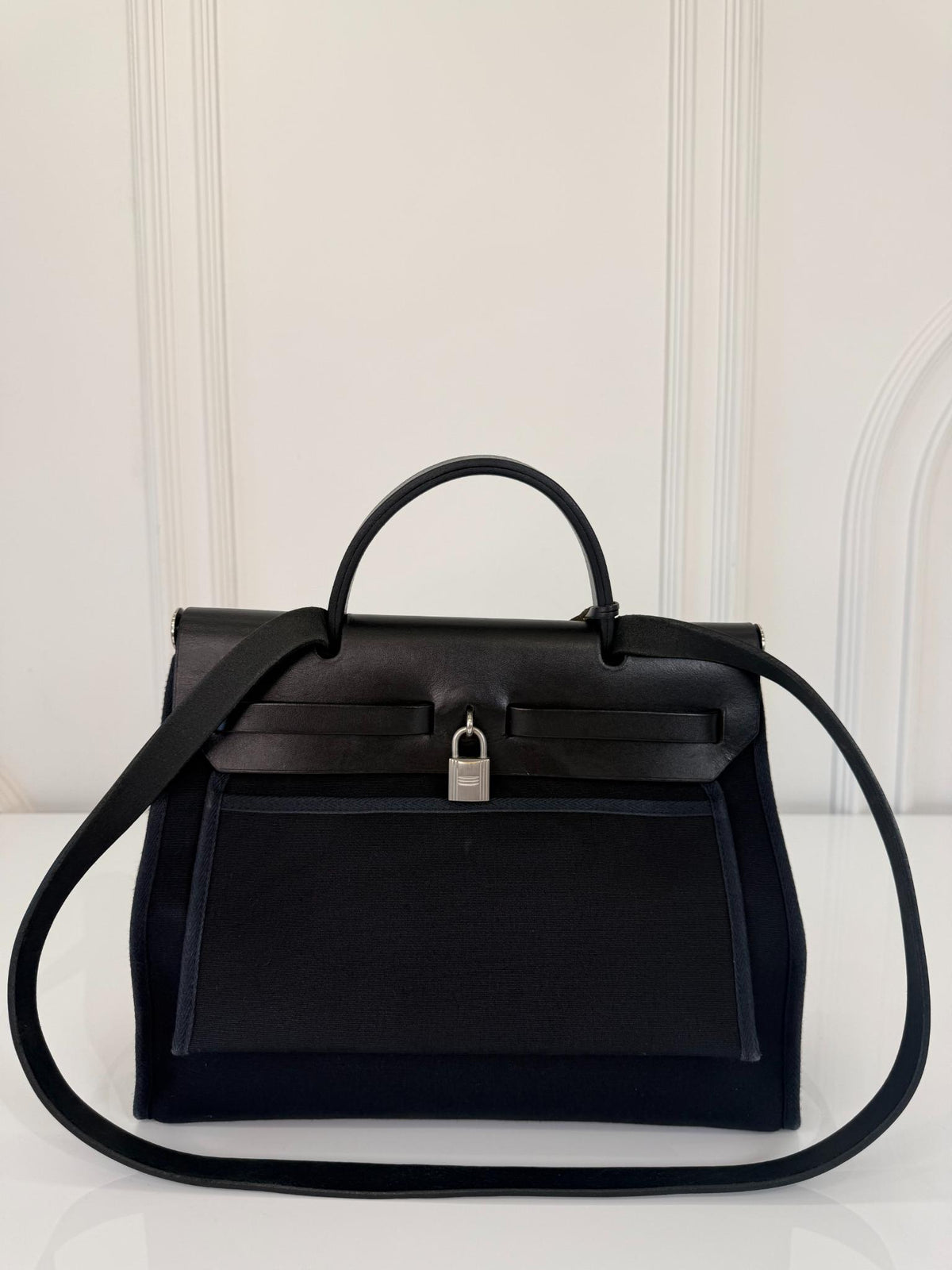 Hermès Herbag Zip 31 PM Black Canvas and Leather Shoulder Bag