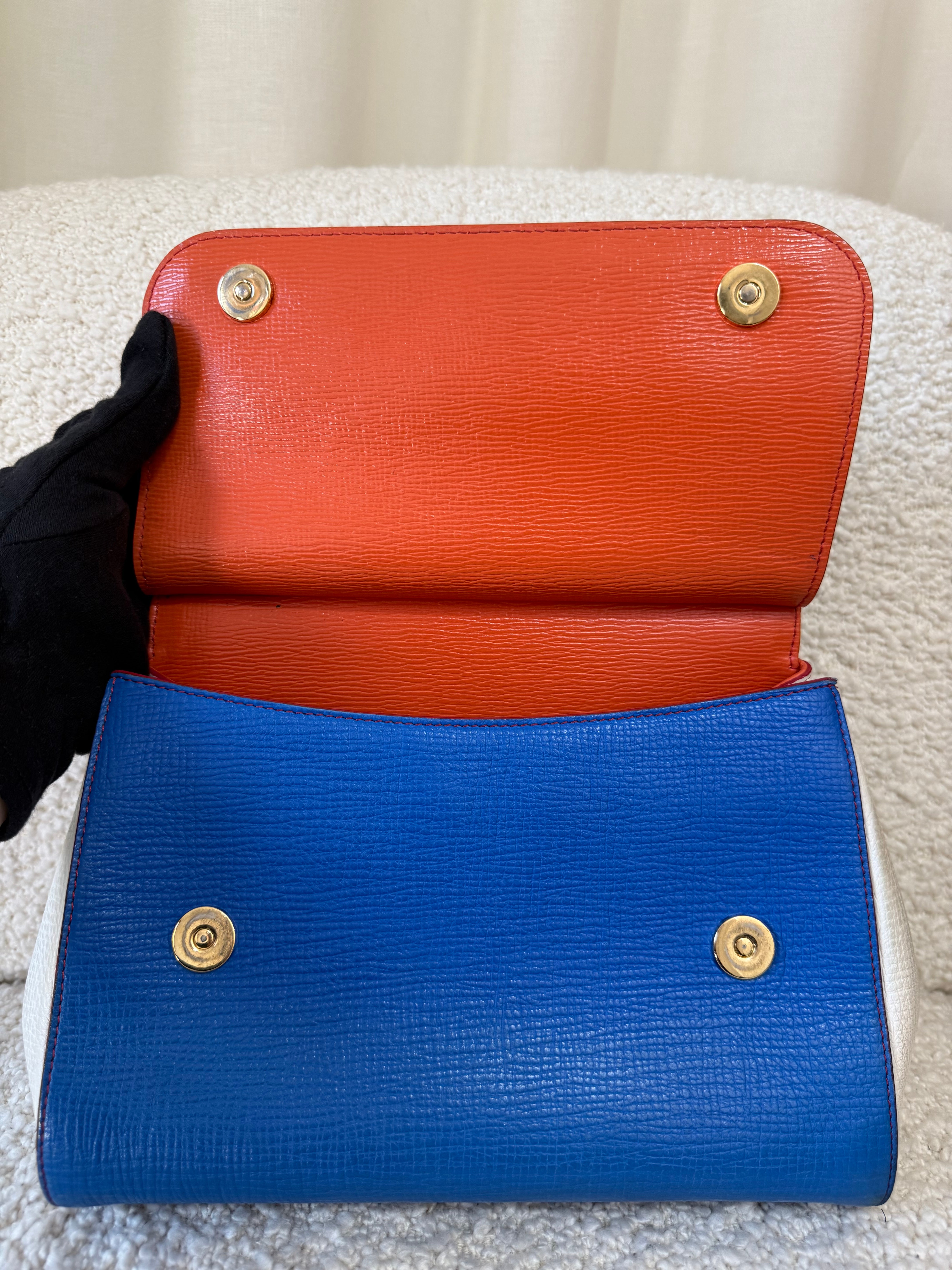 Dolce Gabbana Medium Miss Sicily Leopard Calf Hair Blue Leather Top Handle