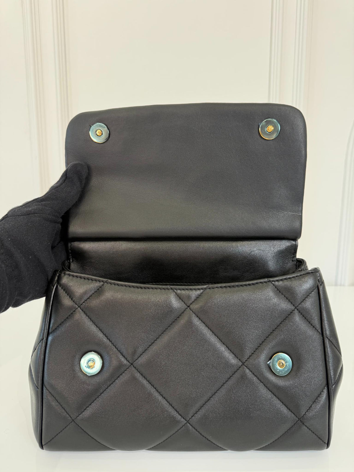 Dolce Gabbana Medium Miss Sicily Aria Black Calfskin Matelassé Top Handle Bag
