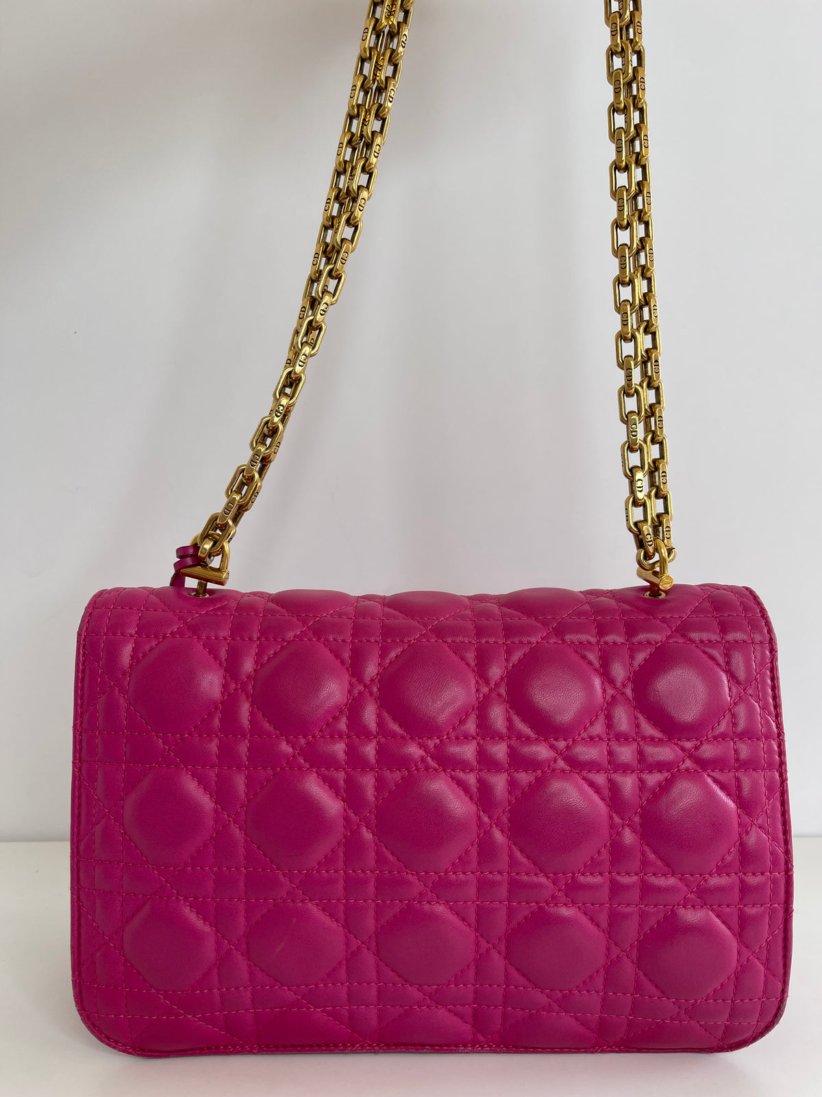 Christian Dior Dioraddict Large Fuchsia Lambskin Cannage Flap Bag