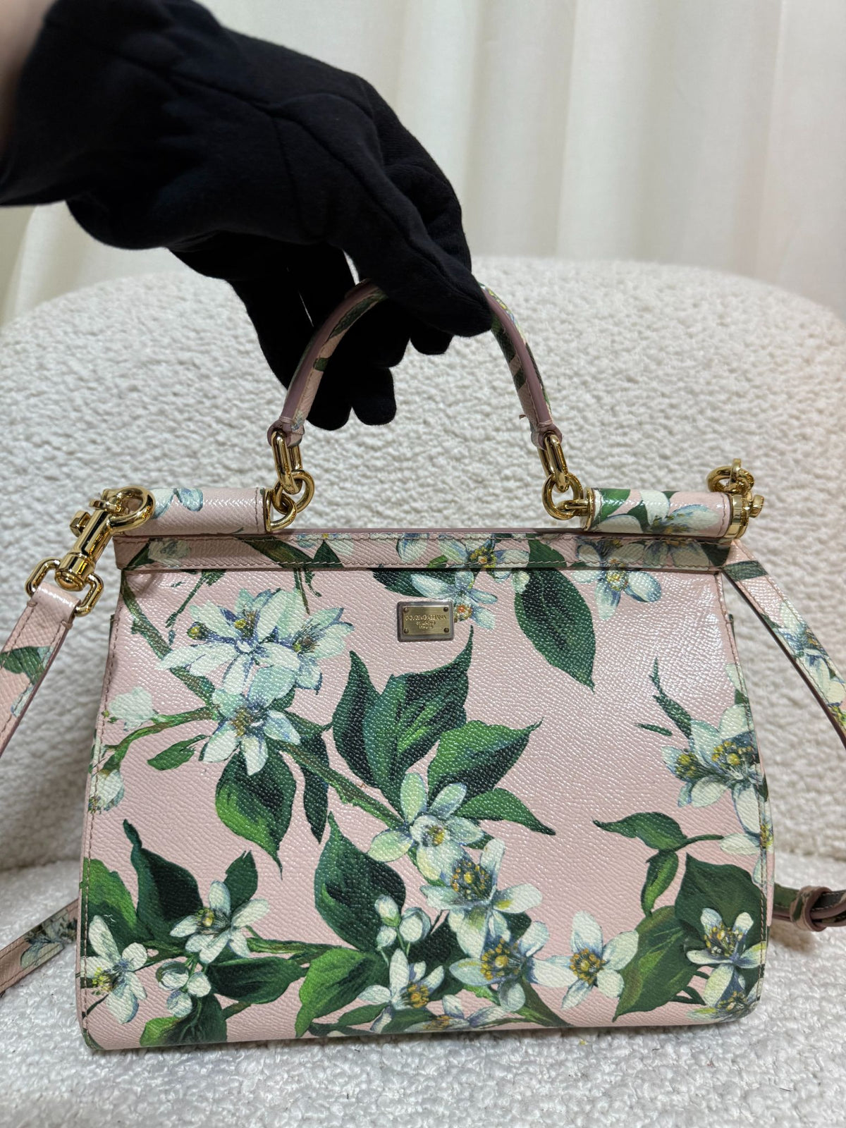 Dolce Gabbana Medium Miss Sicily Pink Dauphine Leather Floral Top Handle Bag