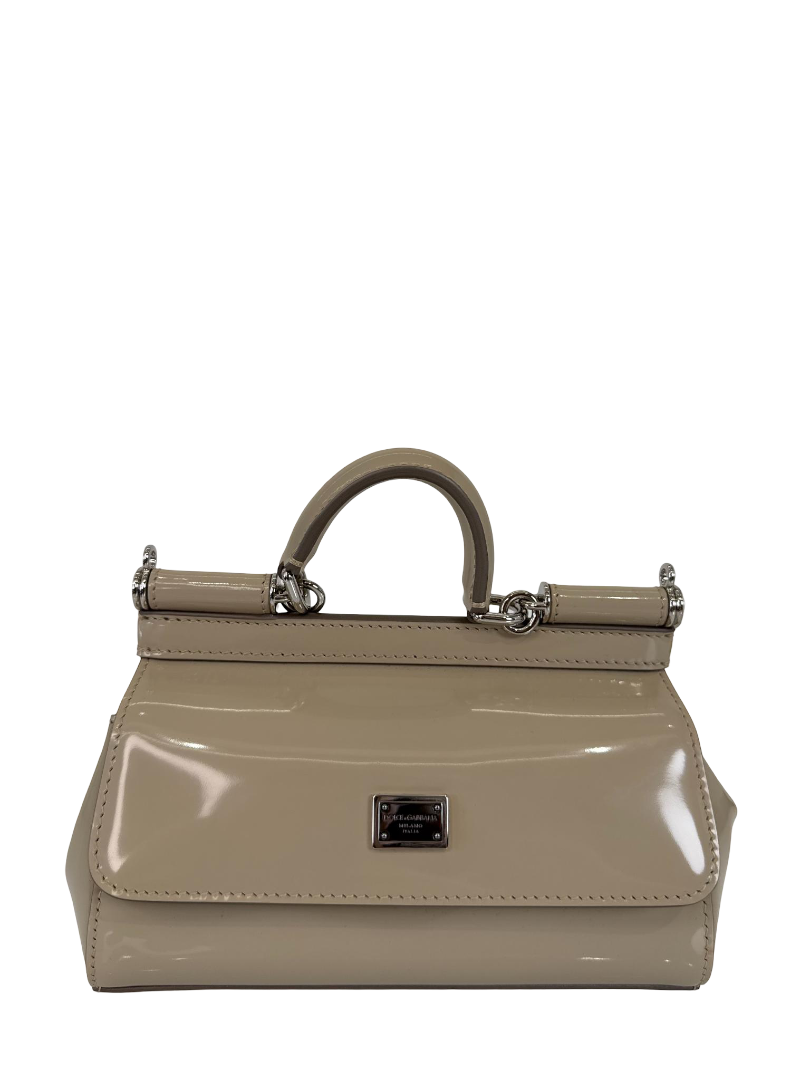 Dolce Gabbana Glossy Beige Mini Miss Sicily Top Handle Bag