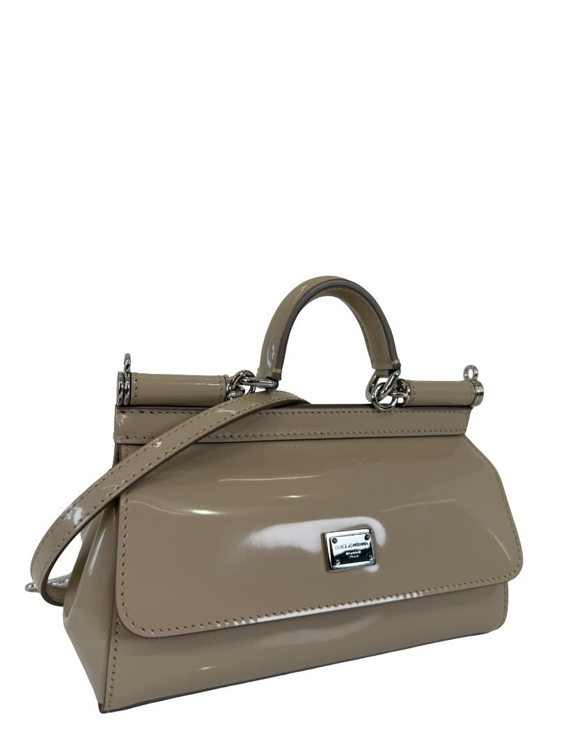 Dolce Gabbana Glossy Beige Mini Miss Sicily Top Handle Bag