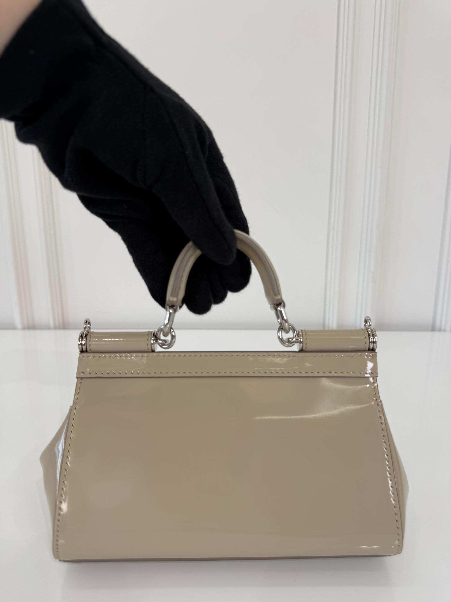 Dolce Gabbana Glossy Beige Mini Miss Sicily Top Handle Bag