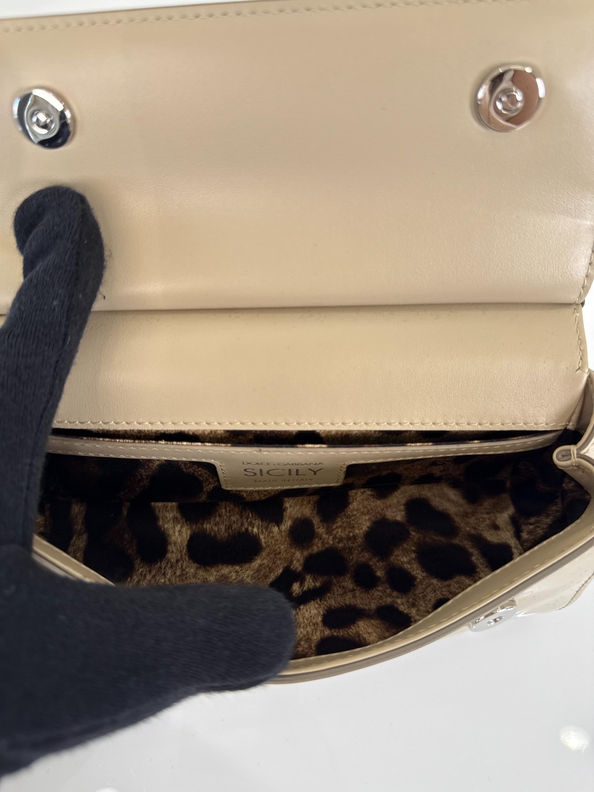 Dolce Gabbana Glossy Beige Mini Miss Sicily Top Handle Bag