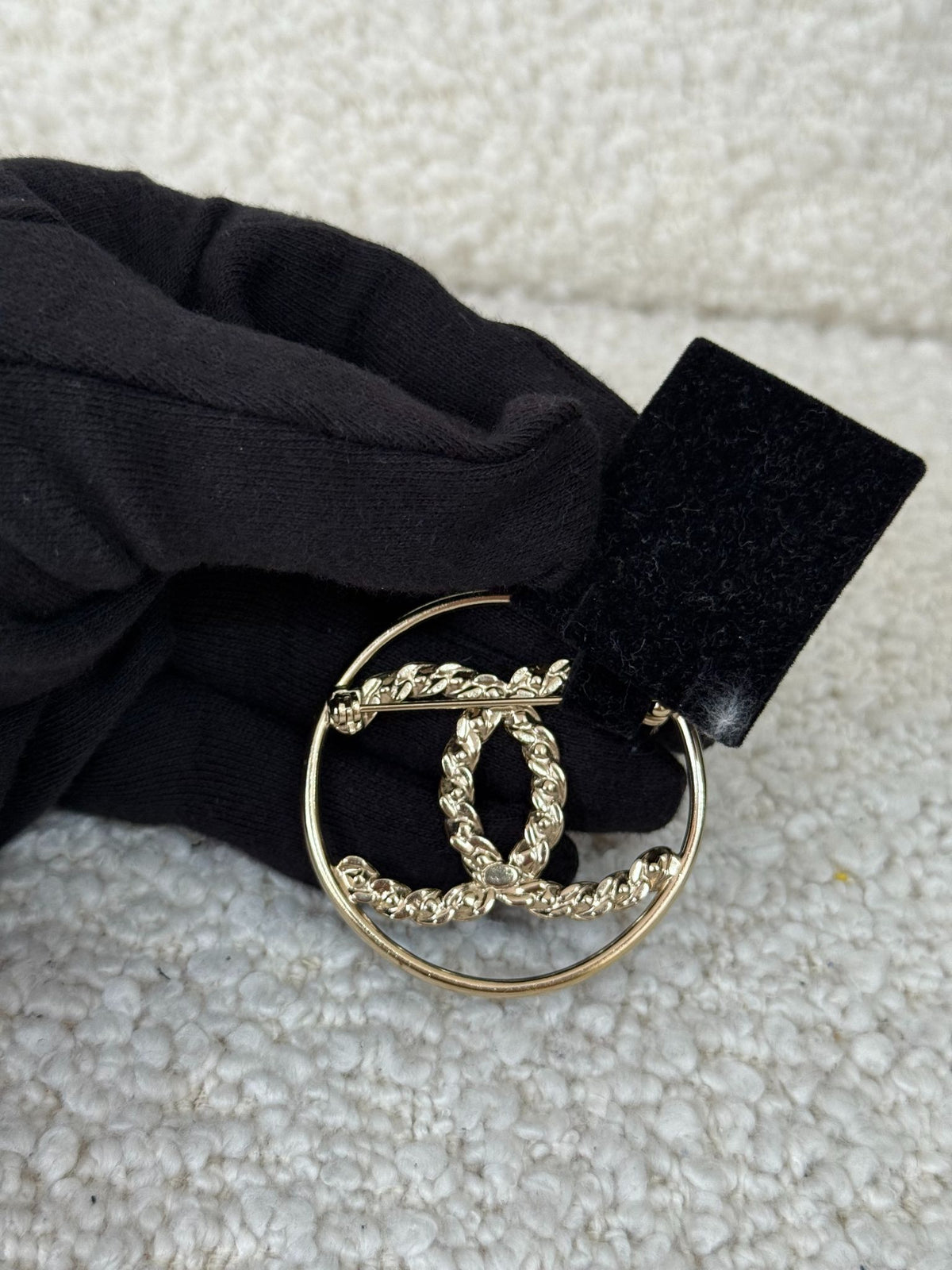 Chanel Crystal Round CC Brooch Light Gold