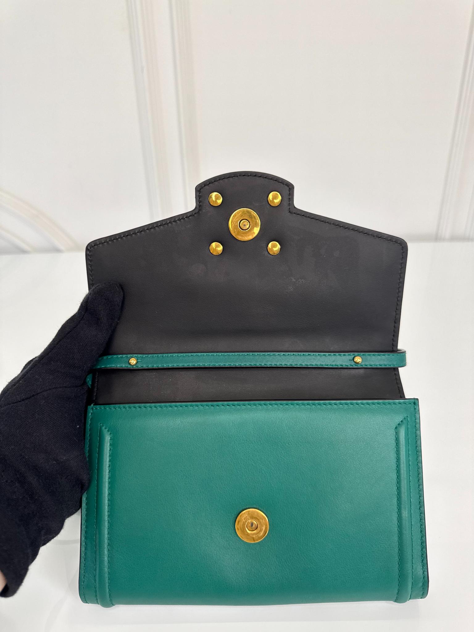 Dolce Gabbana DG Amore Green Calfskin Leather Wallet On Chain