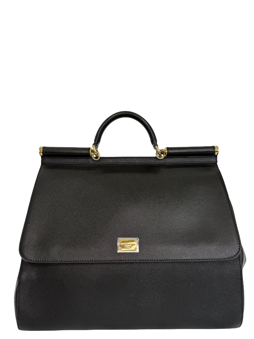 Dolce Gabbana Extra Large Miss Sicily Black Leather Top Handle Bag