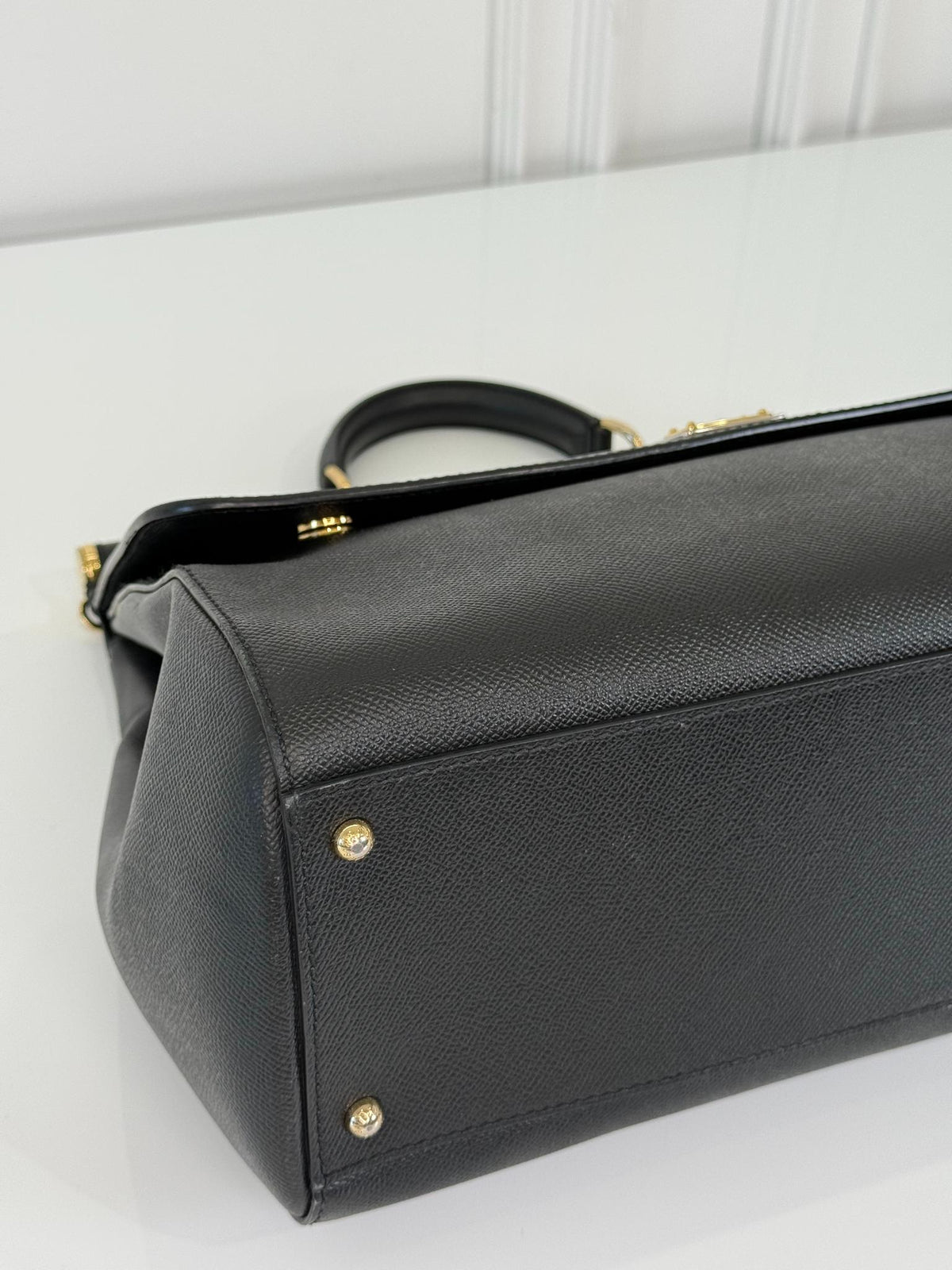 Dolce Gabbana Extra Large Miss Sicily Black Leather Top Handle Bag