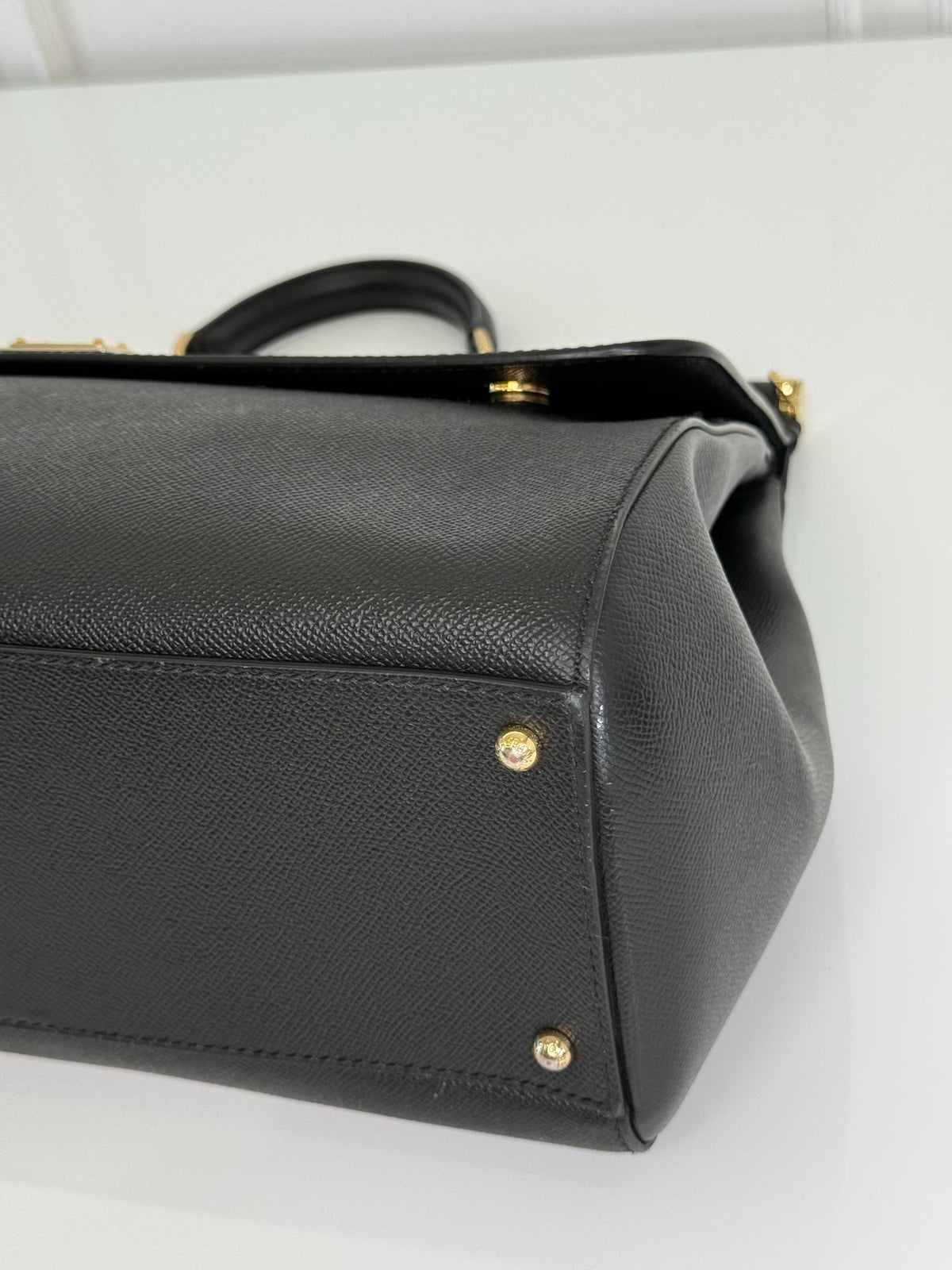 Dolce Gabbana Extra Large Miss Sicily Black Leather Top Handle Bag