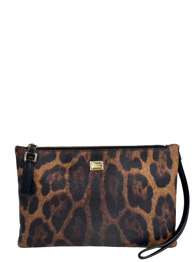 Dolce Gabbana Leopard Print Wristlet Clutch