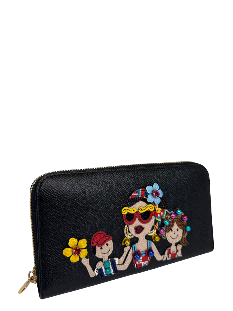 Dolce Gabbana DG Family Dauphine Leather Zip Around Wallet