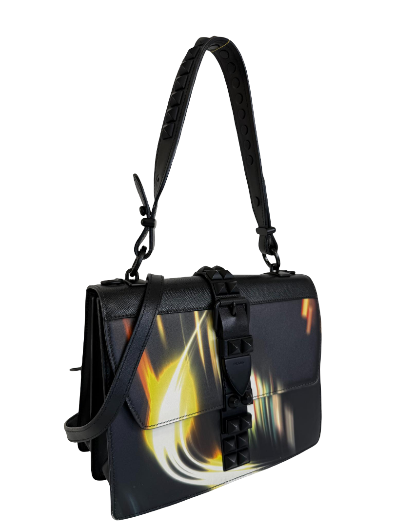 Prada Saffiano City Lights Print Studded Elektra Shoulder Bag