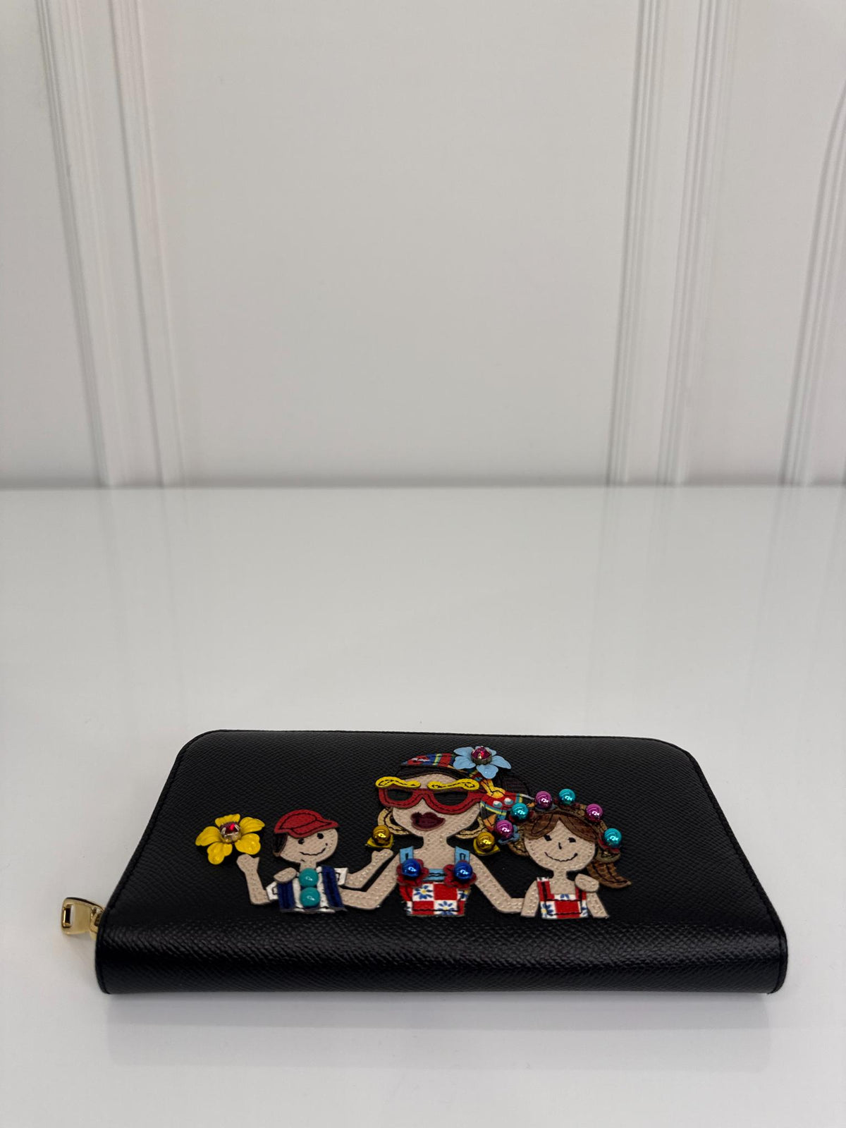 Dolce Gabbana DG Family Dauphine Leather Zip Around Wallet