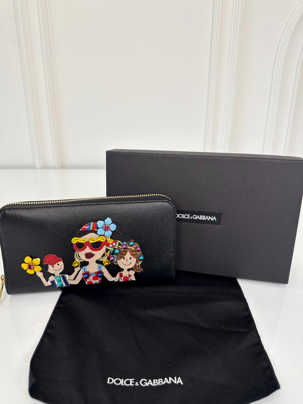 Dolce Gabbana DG Family Dauphine Leather Zip Around Wallet